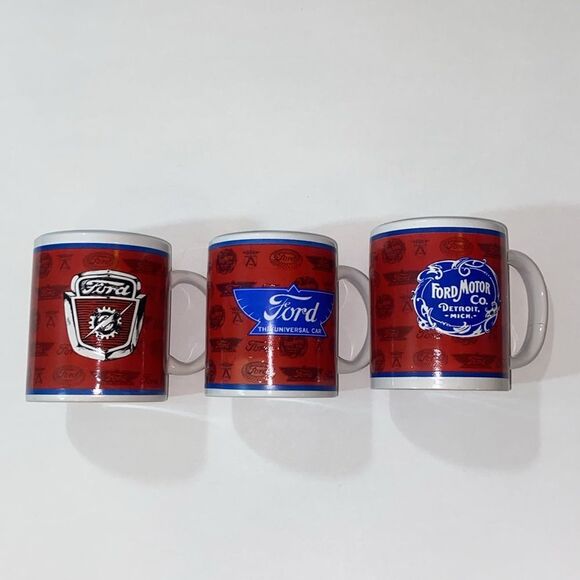 3 Different Four Motor Co Automobile Coffee Mugs Ford Lightning Bolt Crest Red - Picture 7 of 9